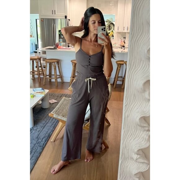 Vuori Pants - Vuori Brown Pose Henley Jumpsuit with Drawstring